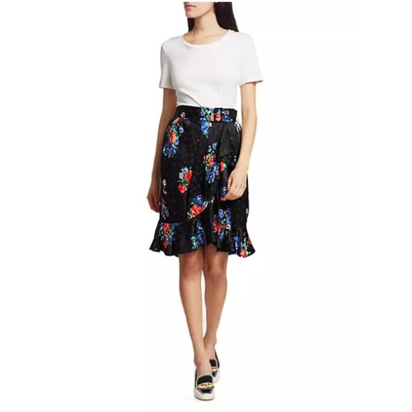NWT Tory Burch Floral Black Silk Skirt Size 4 - Picture 2 of 10
